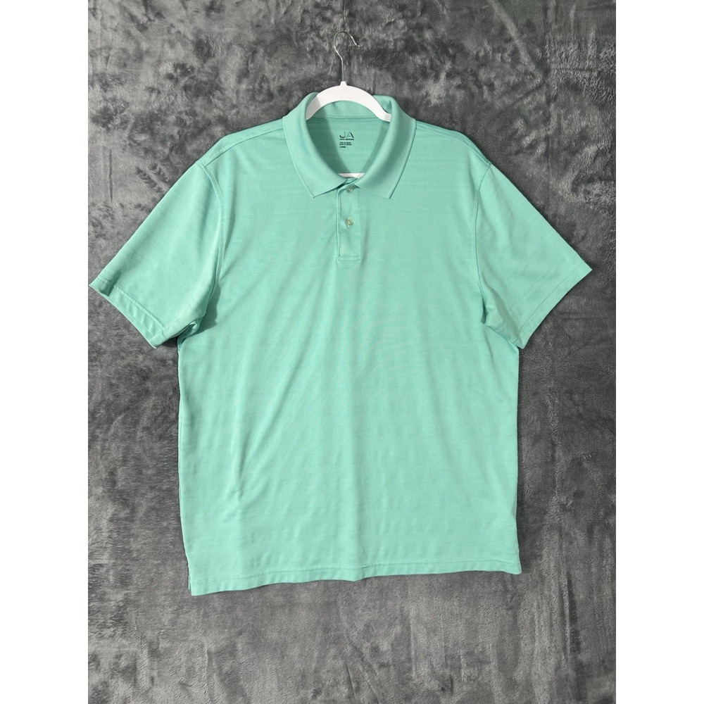 John Ashford Mens Large Seafoam Green Textured Stripe Short Sleeve Polo Shirt